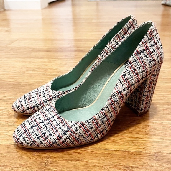 LAB by A.G. tweed chunky heels (gray, white, blue, red). Made in Spain. Size 9.5 - Picture 6 of 14